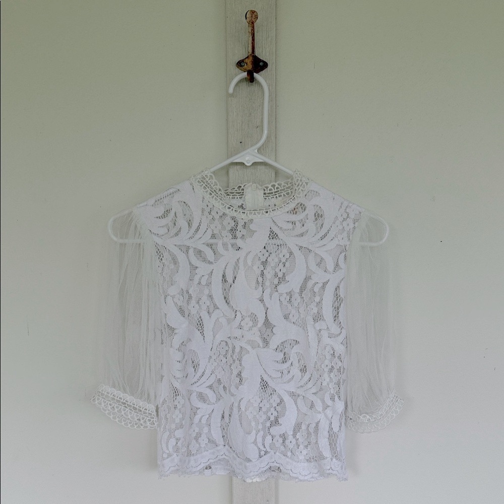 Peach lace white top